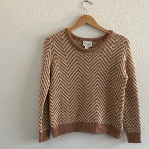 Ganni Tan Chevron Crew Neck Wool Sweater
